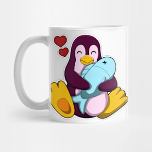 Penguin with Fish & Hearts Mug